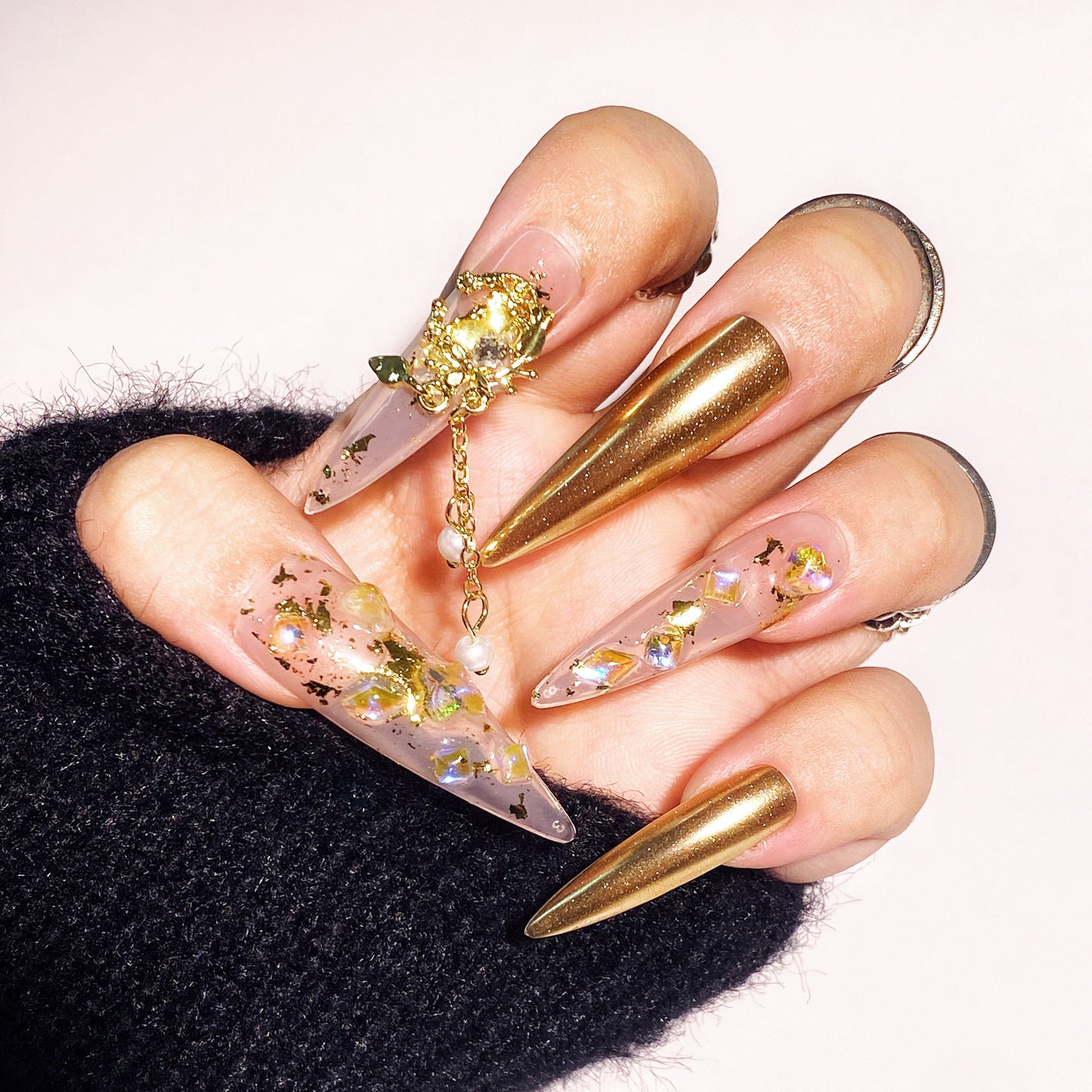 Luxurious Gold Art Design press-on nails 10pcs set 100% handmade