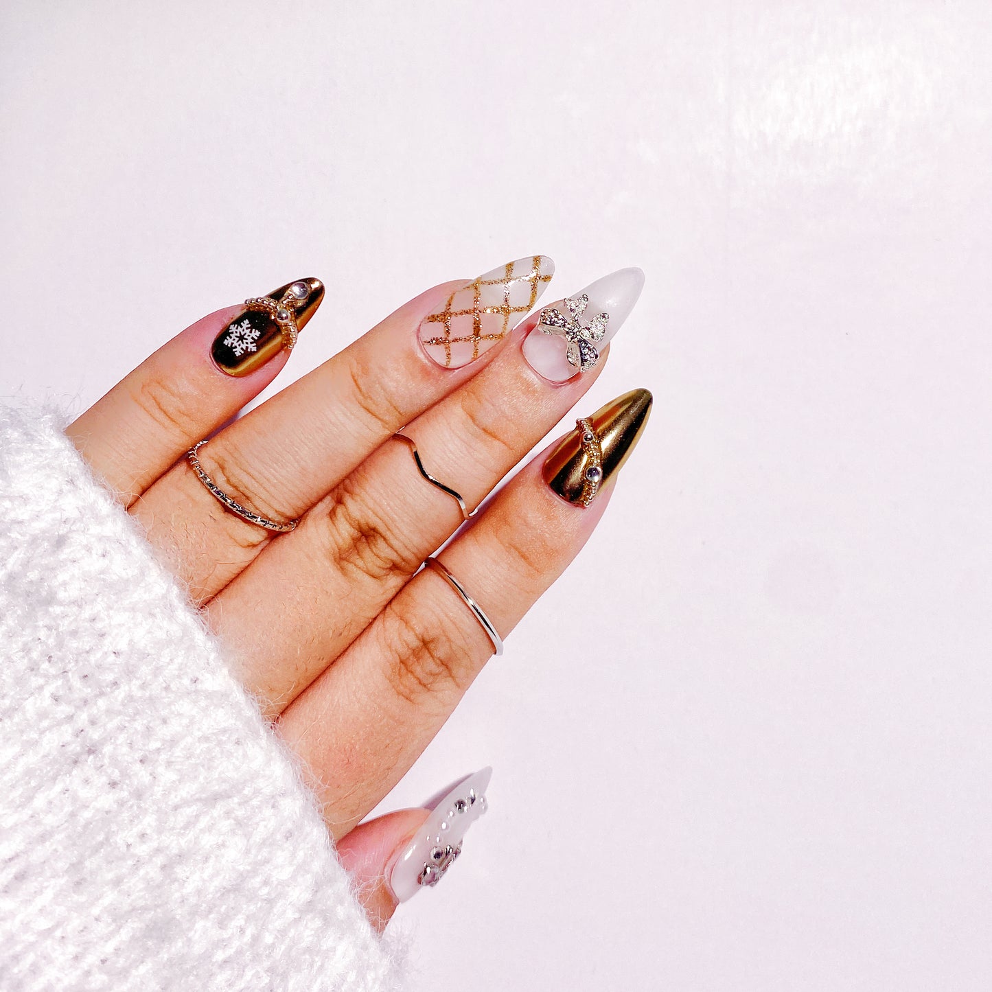 Snowflakes Fashion press-on nails 10pcs set 100% handmade