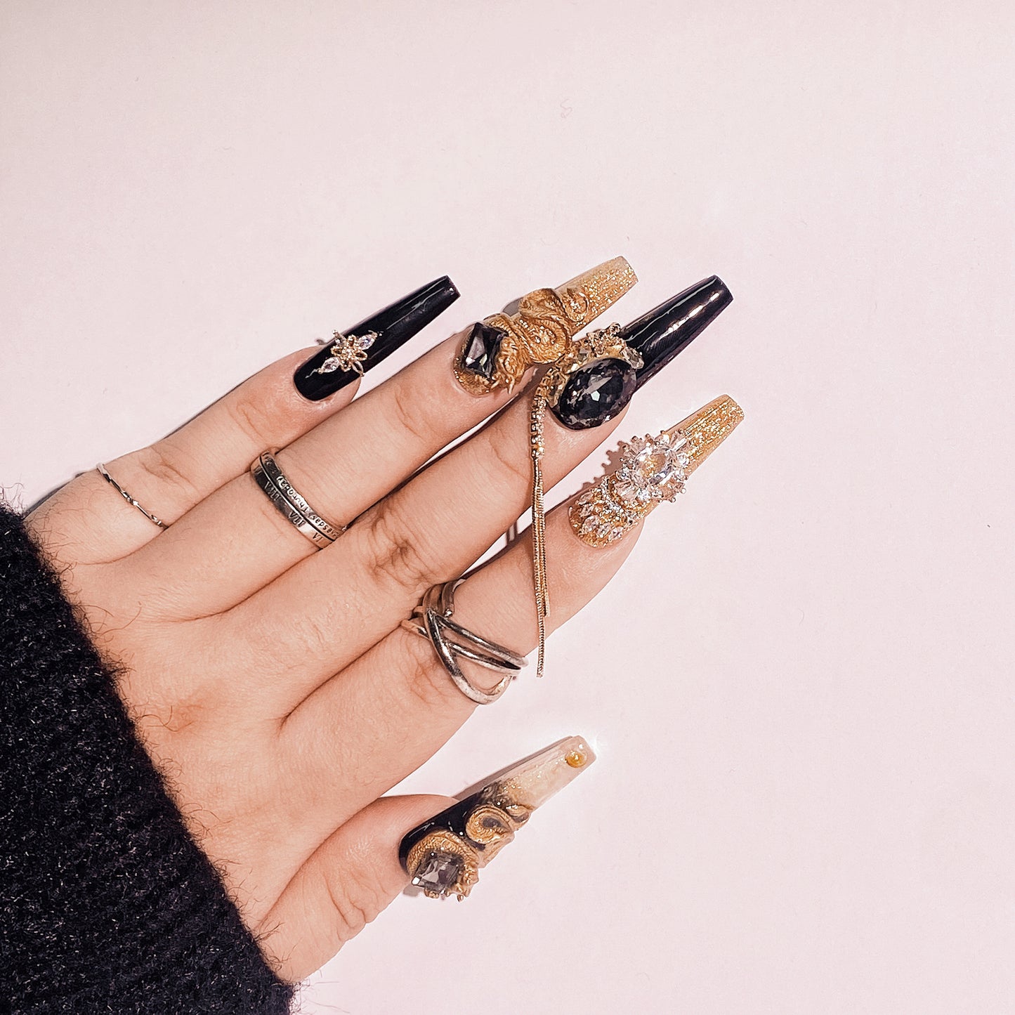 3D Textured Dragon Press-on Nails 10pcs set 100% handmade