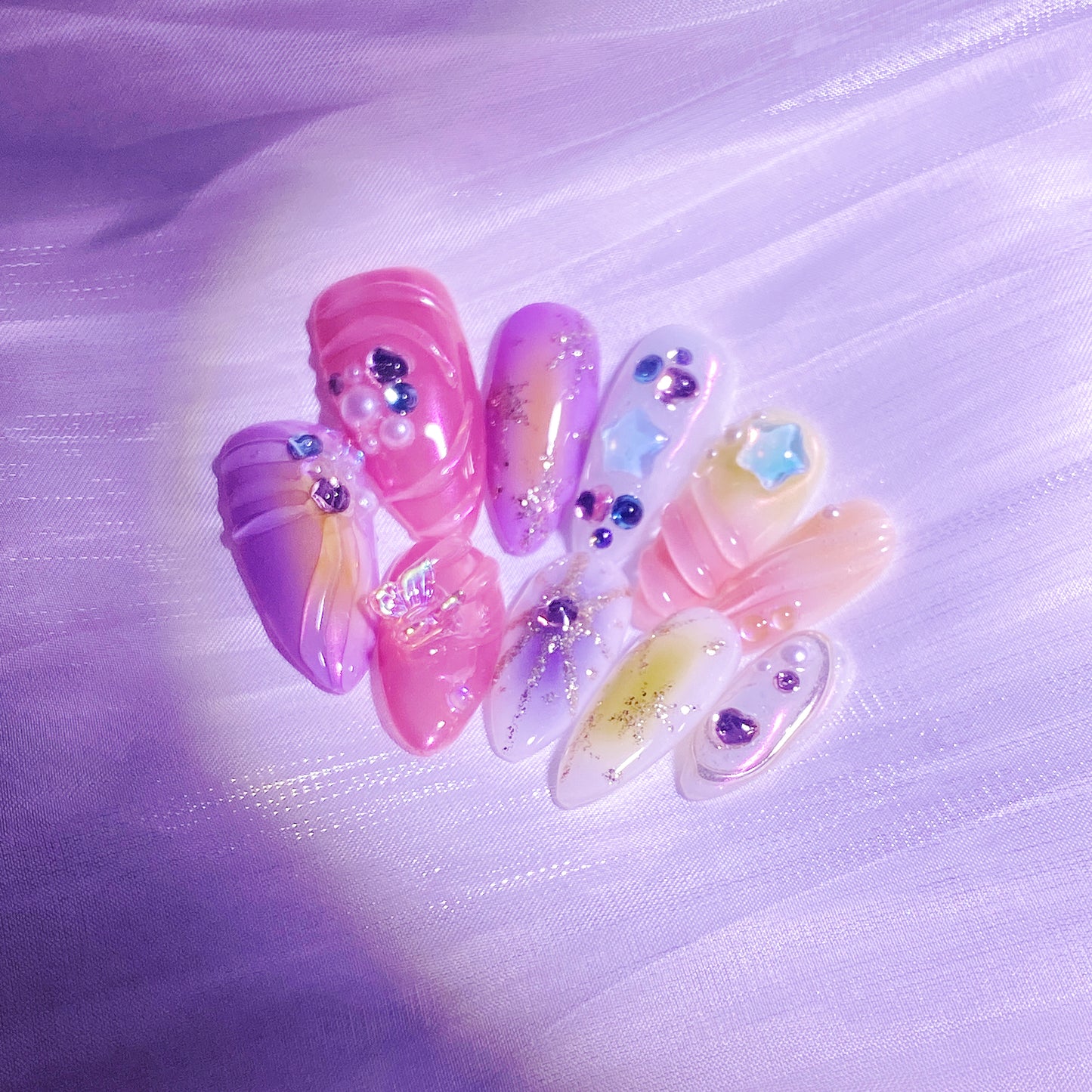 Ocean press-on nails with pearl design 10pcs set 100% handmade