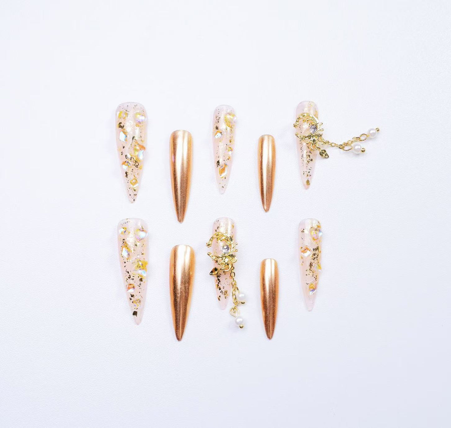 Luxurious Gold Art Design press-on nails 10pcs set 100% handmade