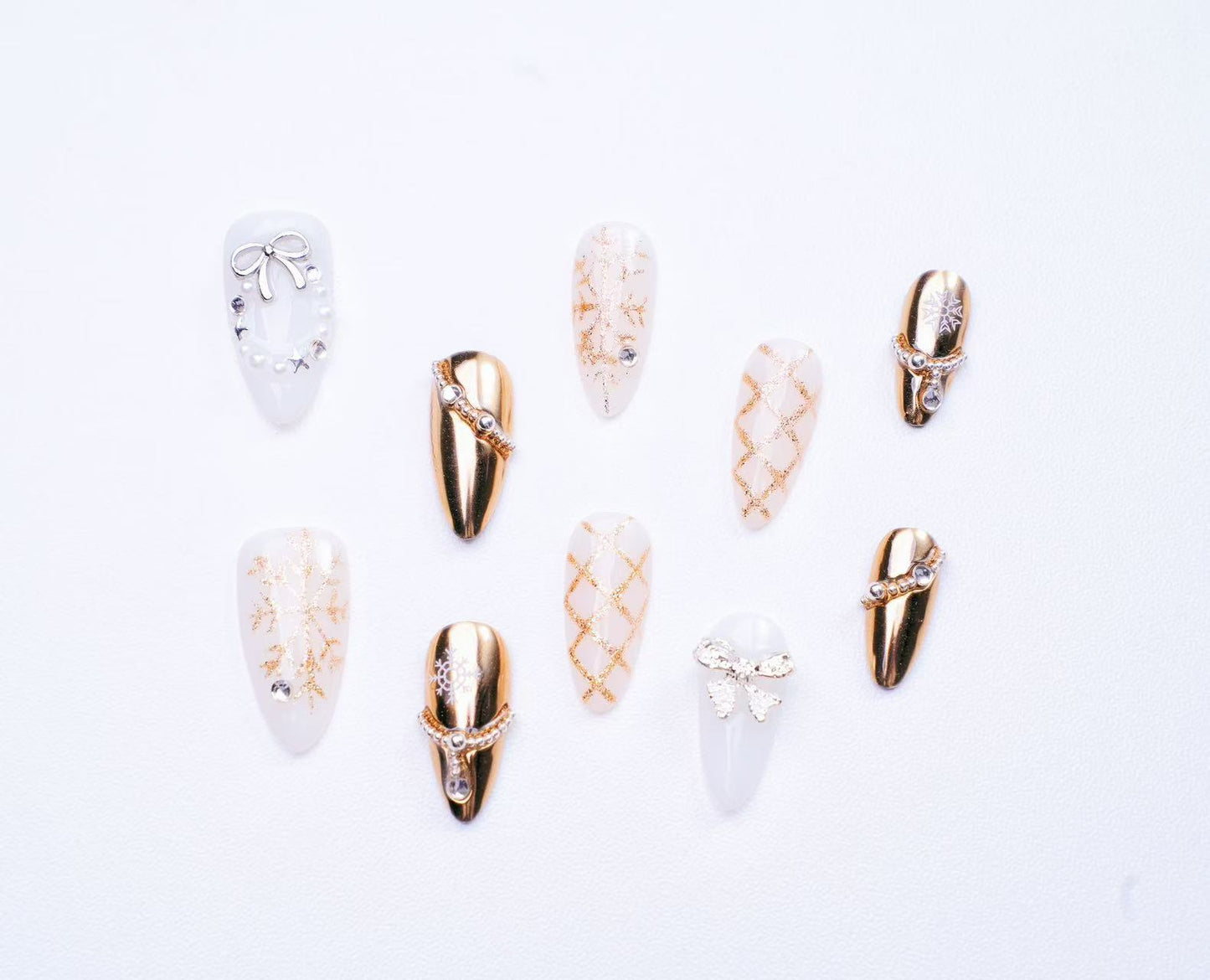 Snowflakes Fashion press-on nails 10pcs set 100% handmade
