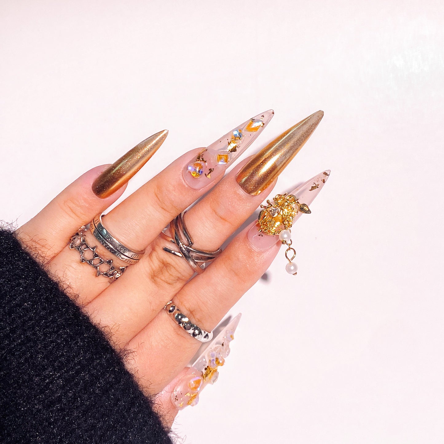 Luxurious Gold Art Design press-on nails 10pcs set 100% handmade