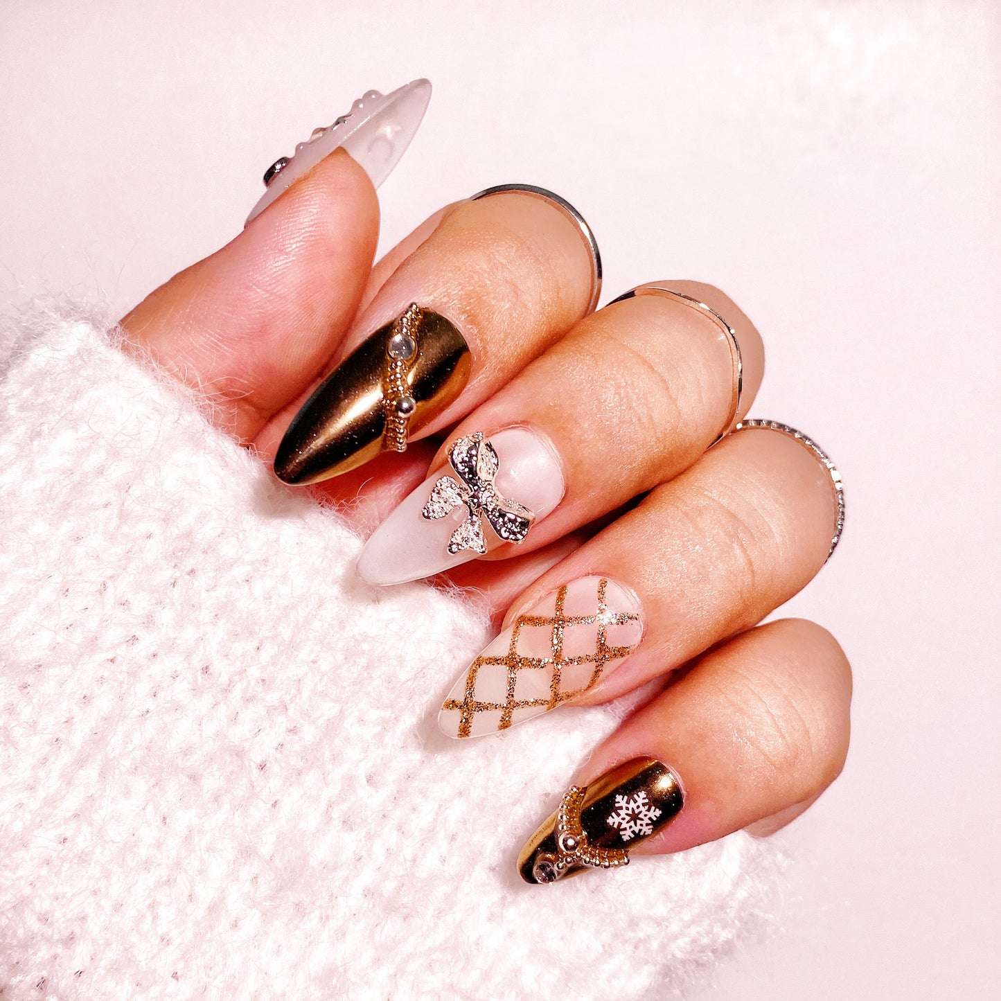 Snowflakes Fashion press-on nails 10pcs set 100% handmade