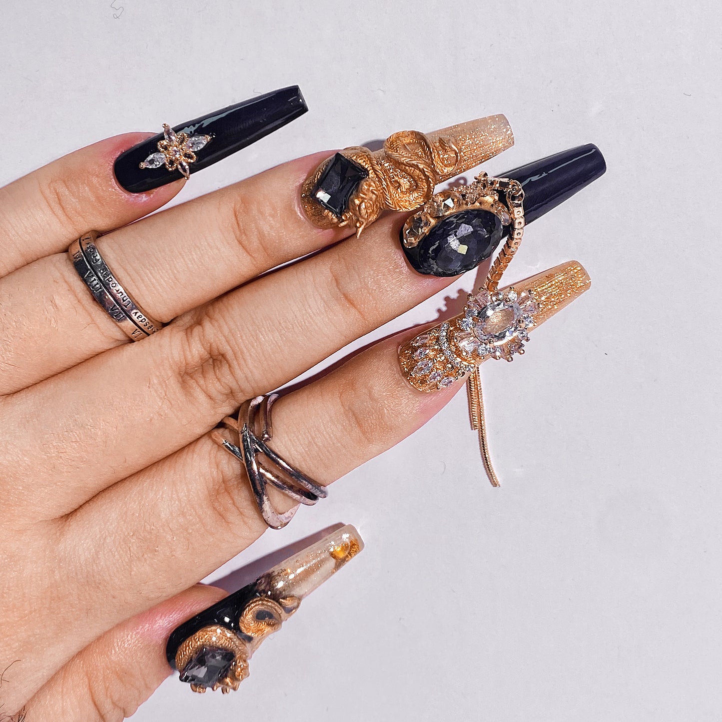 3D Textured Dragon Press-on Nails 10pcs set 100% handmade