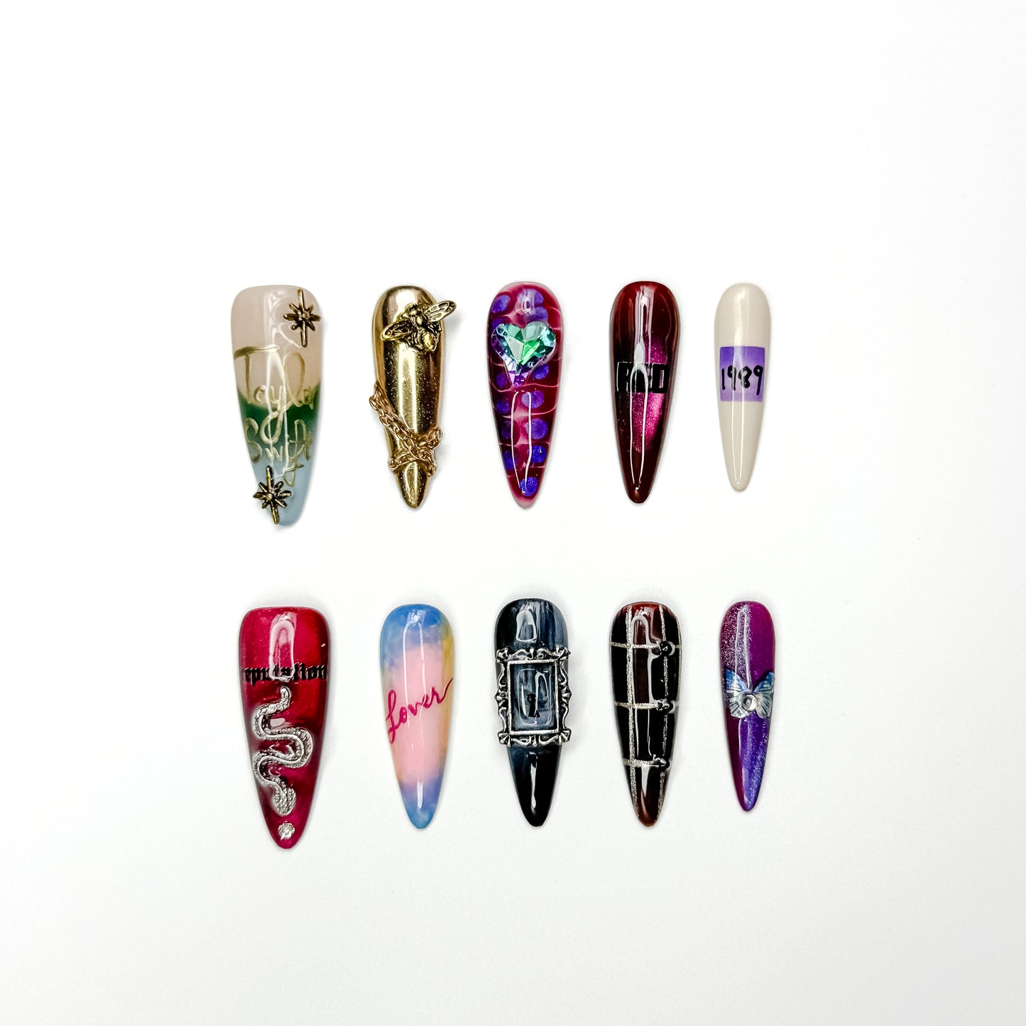 100% HANDMADE Taylor swift style Press-on Nails 10Pcs Set