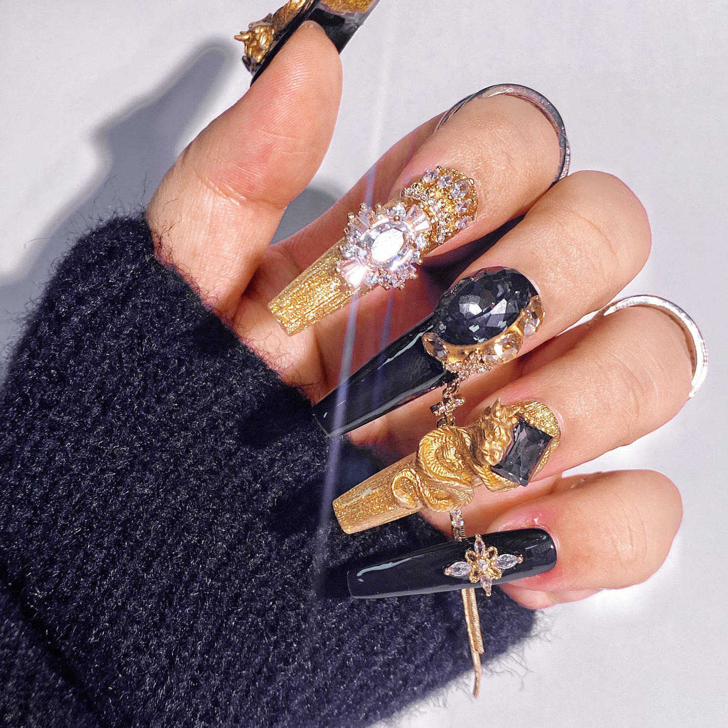 3D Textured Dragon Press-on Nails 10pcs set 100% handmade