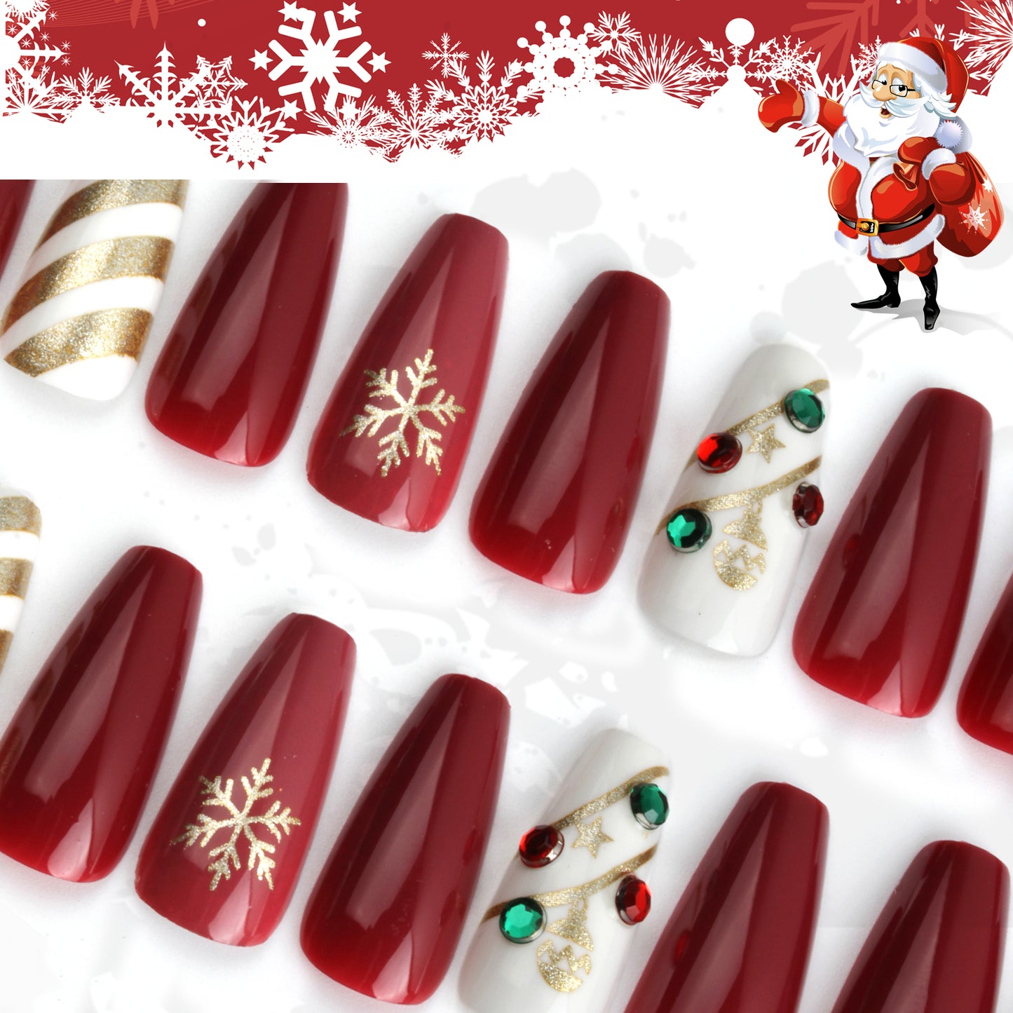 Christmas Nails Set With Glue Design 30pcs set