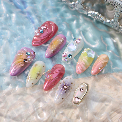 Ocean press-on nails with pearl design 10pcs set 100% handmade