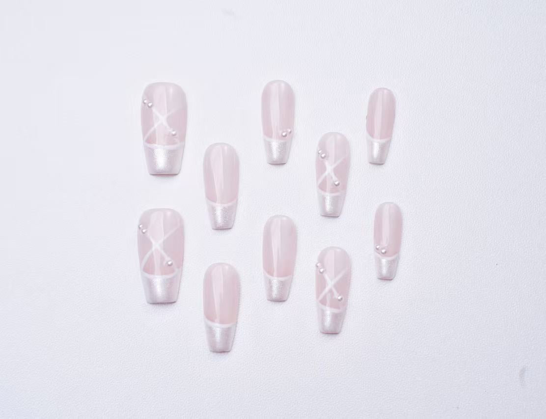 Ballet press-on nails 10pcs set 100% handmade